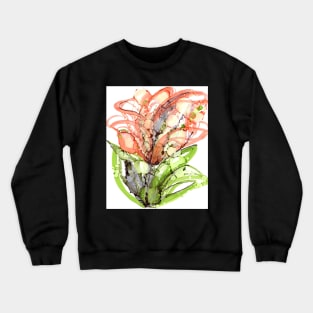 Orange Lilly, Abstract Art, Floral Painting, Orange and Green Crewneck Sweatshirt